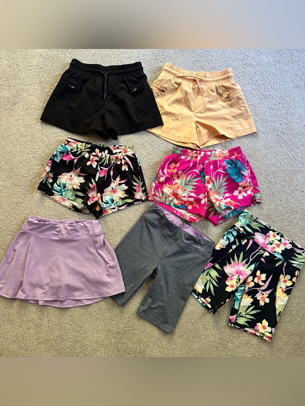 7 pairs of youth girls size 7/8 shorts skort bike shorts old navy Eddie Bauer